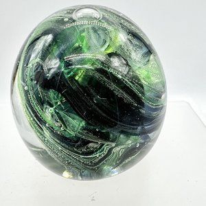 Kerry Glass Green Paperweight Guaranteed Irish Pontic And Labels